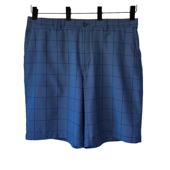 PGA Mens Golf Shorts 38 Blue Windowpane Check Stretch Performance Comfort Waist - Picture 1 of 8